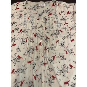 Winter Red Cardinals Lace Trim Long Soft & Cozy Nightdress Size 2X 18/20